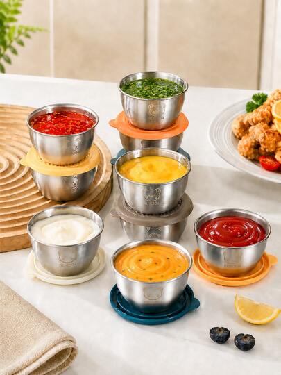 6PCS 2.7oz Sauce Cups With Lids, 2.36in 304 Stainless Steel Mini Condiment Containers, Reusable Leak-Resistant Dip Cups For Lunch Box, Picnic & Travel