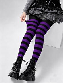 1/4 Pair Women's Striped Tights Set, Elastic Patterned Pantyhose, Suitable For Halloween, Christmas Party And Cosplay Costume - Multicolor - View 2