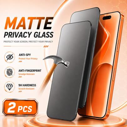 2PCS Frosted Privacy Tempered Glass Screen Protector For IPhone 17 Pro Max/16 Pro Max/16 Plus/15 Pro/15 Pro Max/14/13/12/11 Series, 9H Anti-Spy Matte Glass Shield, Full Screen Privacy Coverage, Soft Touch Anti-Glare Surface, Crystal Clear HD Display, Fingerprint Resistant Protective Layer, Scratch Resistant Coating, Smooth Touch Response, Slim Case Compatible Design