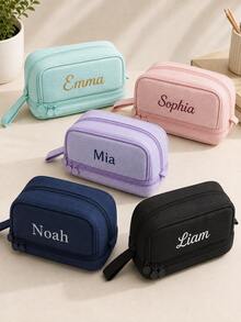 Personalized Name Pencil Case, Large Capacity Custom Pencil Pouch, Back To School Stationery Bag, Multi Layer Zipper Compartment Pen Bag, Daily Study Storage Pouch, Portable Desk Organiser, Practical Campus Daily Supply, Durable Washable Pouch - Multi-color Oxford Cloth Pencil Case - View 2