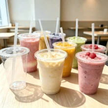 FookmeKag 12/16/20/24 Oz Clear Reusable And Washable Cups With Flat Lid And Straw, Heavy-Duty Crystal Cold Drink Cups For Iced Coffee, Iced Tea, Milkshakes, Smoothies - Perfect For Christmas Parties, Family Gatherings And Office Daily Use - 規格 - 查看 8
