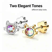 SHZYLN 1 Pair Cute Cat‑Shape Screw‑Back Piercing Stud Earrings, Delicate Ear Ornament, Fashion Accessory For Daily Wear, Dating And Holiday Present - Cat Stud Earrings - View 3