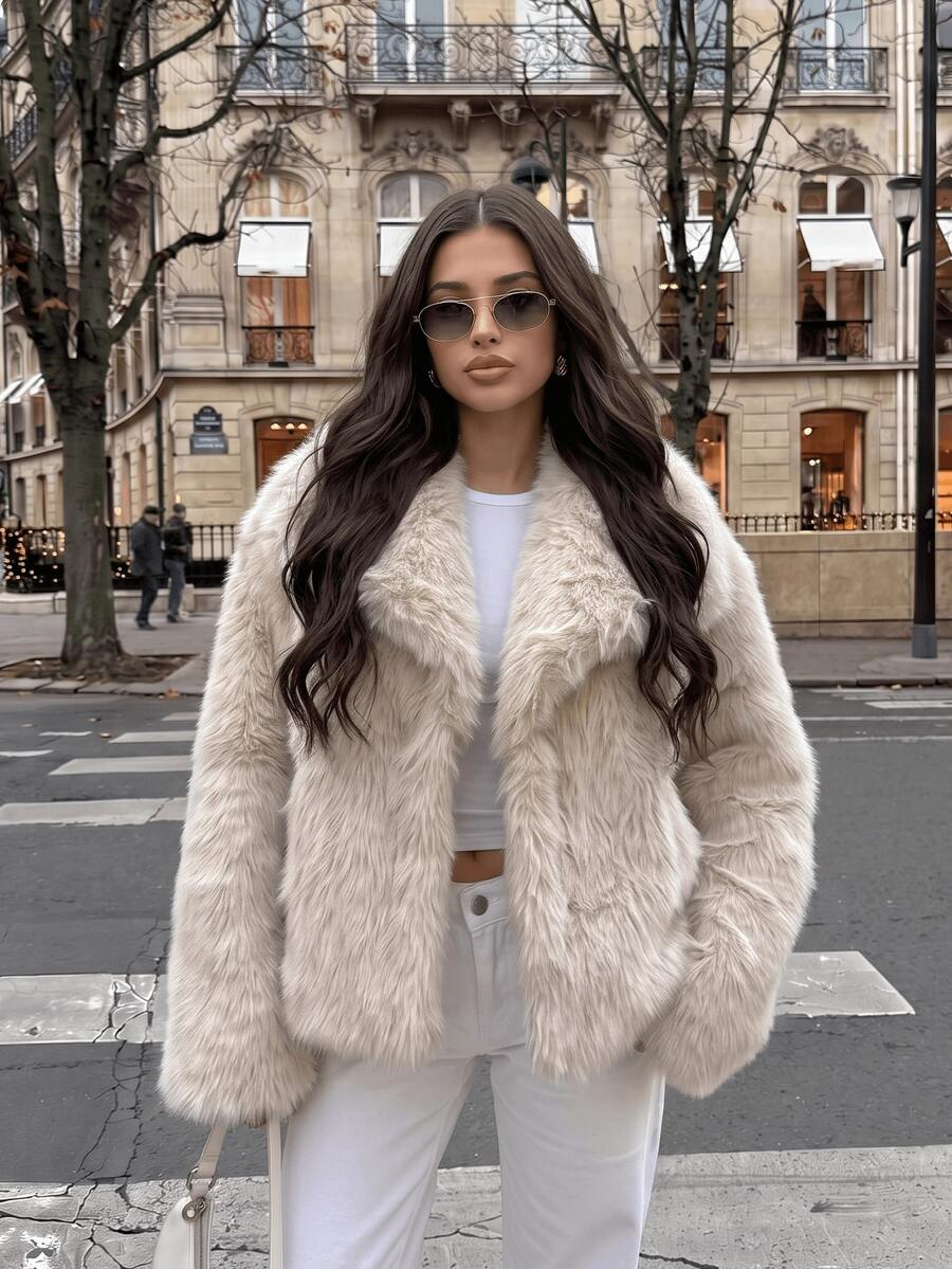 GDDYIN Women's New Winter Solid Color Elegant Luxury Faux Fur Collar Large Collar, Perfect Match For Winter Outfits - Beige - View 1