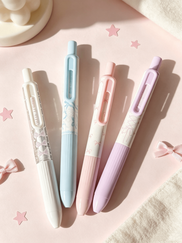 4pcs Butterfly Bead Pens - 0.5mm Fine Tip Retractable Gel Pens, With Ribbon Decoration, Cute Pink & Blue Gradient Style, For Journaling And Note-Taking, Smooth Writing, Office And School Supplies, Student Stationery Gift, Back To School Essential