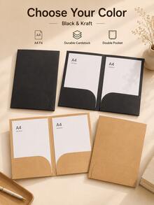 1Pc Multi‑Color A4 Paper File Folder, Double Pocket Document Organizer, Blank Cardboard Paper Portfolio, Label‑Ready Paper Storage Folder, Back‑To‑School Must‑Have, Study & Campus Supplies, Hot Practical Office Desktop Accessory - Multiple Styles - View 10