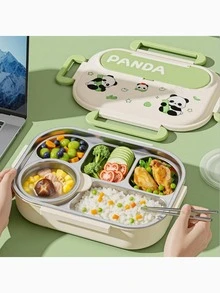 304 Stainless Steel Divided Lunch Box, Cute Capybara Design, 3 Compartments Large Capacity Leak-Proof, Microwave/Dishwasher , Suitable For School, Work, Office, Picnic, Camping, College Dorm, Back To School Essential, Japanese Cute Style - Multicolor - View 3