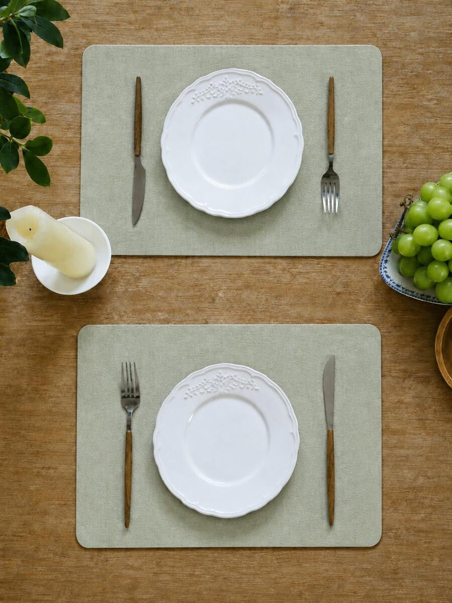 6/4pcs Green Faux Leather Placemats, Waterproof Anti-Slip Heat-Resistant Table Mats, Suitable For Indoor And Outdoor, Easy To Clean