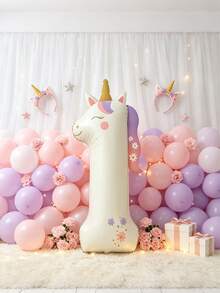 40英吋乳白色獨角獸大數字氣球 兒童嬰兒生日派對主題裝飾鋁箔氣球 - 彩色 - 查看 4