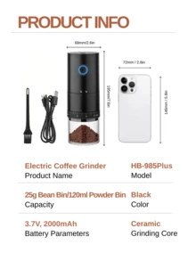 LEVIATECH 1pc USB Rechargeable Electric Coffee Grinder, Compact Portable Coffee Grinder With Professional Ceramic Grinding Core And Adjustable Grind Settings, Suitable For Home, Office, Travel, School And More - HB-985 - View 6