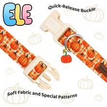 Elegant Small Tail Halloween Dog Collar, Pumpkin Print Autumn Pet Collar, Soft Puppy Collar, Cute Adjustable Holiday Collar - Orange - View 5