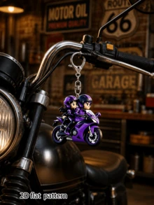 [2D Flat]2D Flat Mini Motorcycle Rider With Passenger Keychain Pendant - Cute Couple Motorcycle Keychain, Suitable For Car Keys, Backpacks, Phone Accessories - Acrylic Motorcycle Gift (Souvenir For Enthusiasts) Couple Style, Travel Accessory, Beach Party Decoration, Daily Fashion Accessory, Perfect Gift For Halloween, Mother's Day, Christmas, Back To School Season, Wedding, Graduation Season - A - View 5