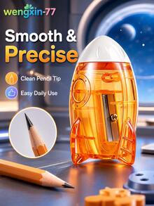 1pc Cute Rocket Shaped Pencil Sharpener, Transparent Mini Hand‑Held Pencil Cutter, Portable Space Theme Pencil Sharpener For Student School Stationery Supplies - Multiple Styles - View 8