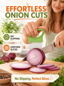 Vegetable Slicing Holder & Meat Tenderizer Tool, Stainless Steel Prongs Onion Slicing Assistant With Curved Handle, Handheld Food Fixing Tool For Onion Tomato Lemon Cutting & Meat Marinating, Compact Kitchen Gadget With Protective Sleeve Dishwasher - View 3