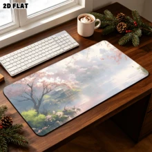 1PC Dreamy Misty Sakura Lake Pavilion Large Desk Mat, Soft Watercolor Japanese Spring Sakura Riverside Landscape Keyboard Pad, Non-Slip Waterproof Extended Mouse Pad For Office, Gaming Decor, Atmospheric Light Pink Floral Natural Landscape Desktop Protector - Japanese Aesthetic - View 9