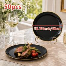 2/12/25/50pcs Set 7.5 Inch Dessert Plates And 10.25 Inch Dinner Plates, Black Gold Rim Plates, Suitable For Weddings, Anniversaries And Celebration Party Tableware - Black - View 12