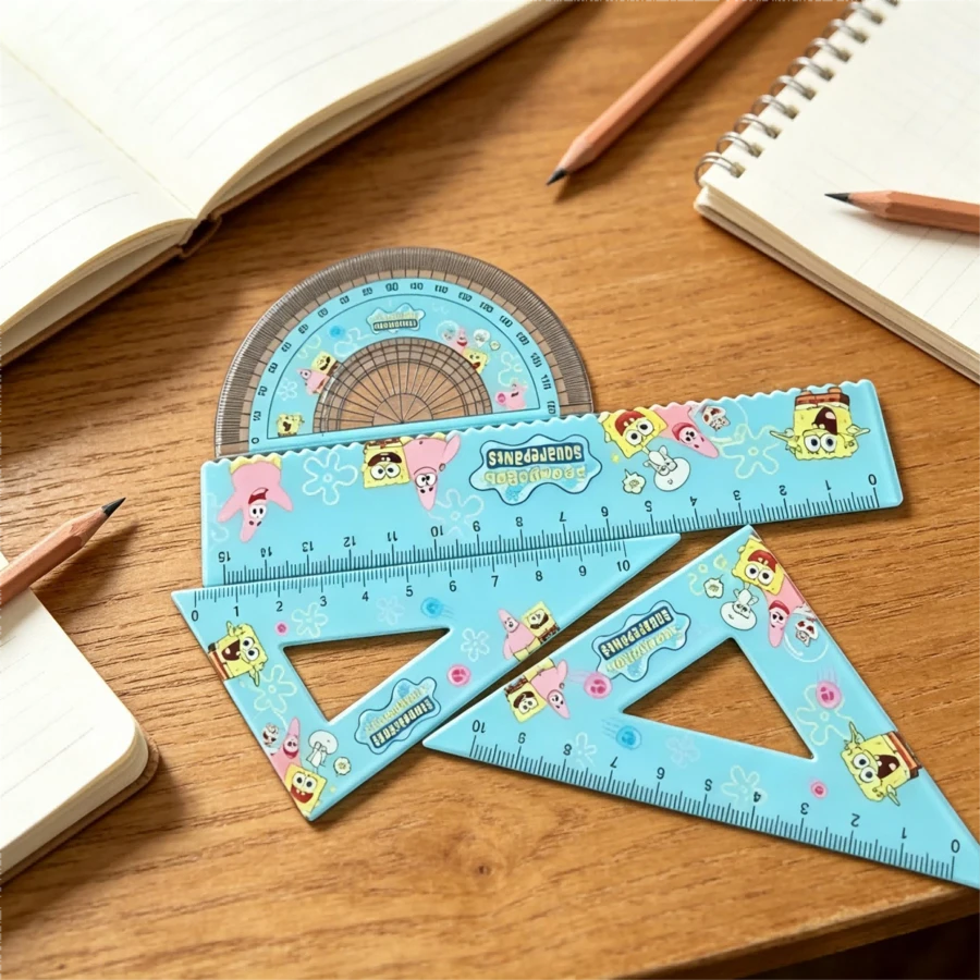SpongeBob SquarePants 4 Pcs Transparent Ruler Ins Cartoon Drawing Measuring Ruler Acrylic Ruler Set Learning Stationery Set, Best Holiday Party Atmosphere Decoration For Good Friends, Perfect Party Decoration, Home Decor, Perfect Room Decoration, Christmas Gift Graduation - Multicolor - View 1