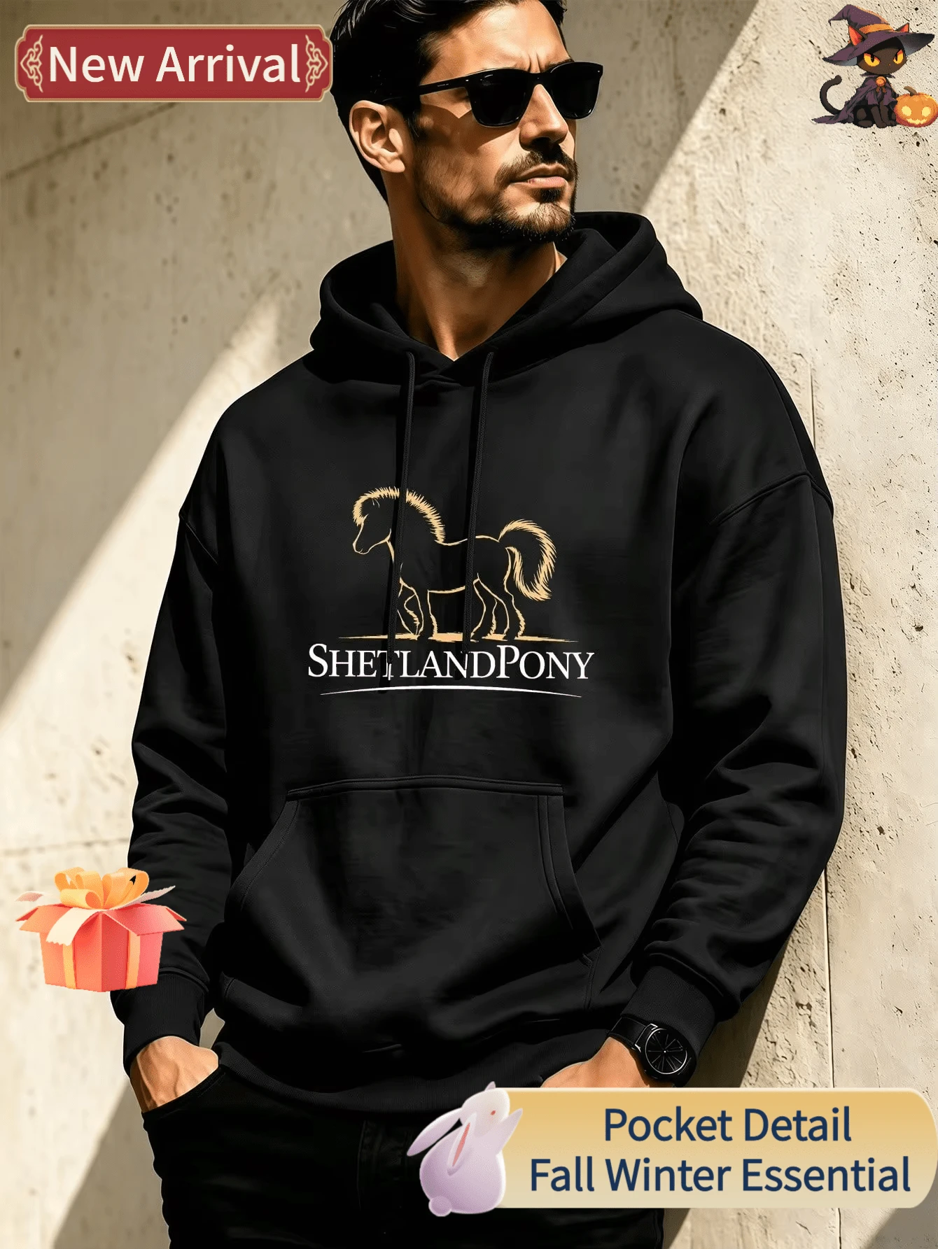 Unisex Hoodies, Made From Shetland Short-Staple, With A Round Neck, Comfortable To Wear, And Decorated With Unique Pattern Prints - 黑色 - 查看 1