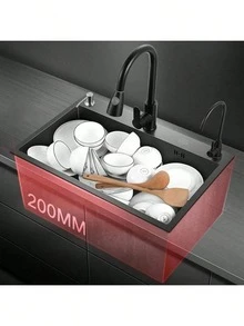 LY Fregadero de cocina Fregadero de cocina moderno Con grifo de tres funciones, grifo de agua filtrada y dispensador de jabón para satisfacer todas las necesidades del hogar. Un fregadero esencial para las cocinas contemporáneas(55 cm * 45 cm * 21 cm) - Negro - Ver 5