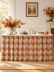 1pc-Rust Orange Stretch Table Skirt For Rectangle Table, Soft Elastic Table Cover Skirt With Hook And Loop Fastener, Reusable Washable Fitted Table Skirt For Fall Dining Decor, Party, Buffet, Wedding And Home Use - Multicolor - View 8