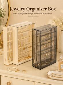 Acrylic Jewelry Storage Display Box, Dust-Proof Necklace Hanging Storage Rack, Earring Bracelet Ring Jewelry Display Box, Vanity Tabletop Jewelry Storage Box - Multicolor - View 2