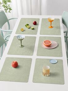 6/4pcs Green Faux Leather Placemats, Waterproof Anti-Slip Heat-Resistant Table Mats, Suitable For Indoor And Outdoor, Easy To Clean - Green - View 4