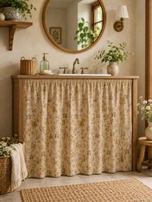 Rok Wastafel Motif Kebun Buah Pir Vintage, Tirai Penutup Meja Rias Kamar Mandi Gaya Rumah Pertanian Krem, Kain Dekorasi Kabinet Bergelombang dengan Pola Bunga Buah untuk Penyimpanan Dapur Kamar Mandi dan Penataan Rumah Musim Gugur - MultiWarna - View 9