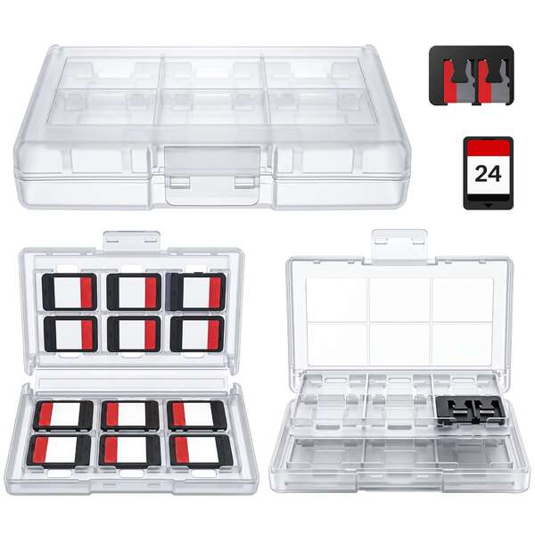 24-Slot Game Cartridge Case Compatible With Switch, Matte Hard Plastic Cartridge Storage Box With 2 MicroSD Card Slots, Lightweight Portable Travel Organizer