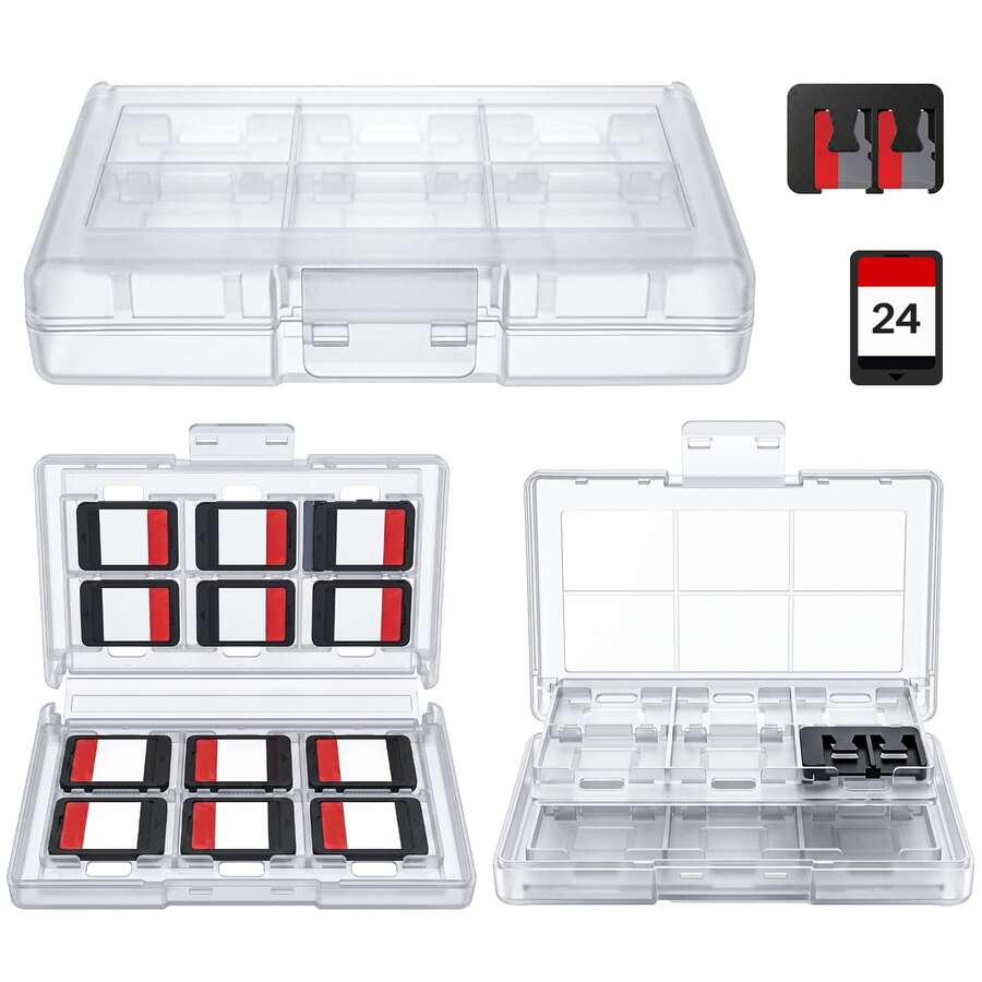 24格遊戲卡匣收納盒,相容Switch,磨砂硬塑膠卡匣儲存盒,附2個MicroSD卡槽,輕量便攜旅行收納盒 - 查看 1