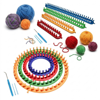 Kit completo de telar de punto para principiantes, adultos y niños - Juego de 8 telares redondos y rectangulares de plástico de colores con herramientas - Fácil de tejer bufandas y gorros, 4 telares redondos y 4 telares largos opcionales