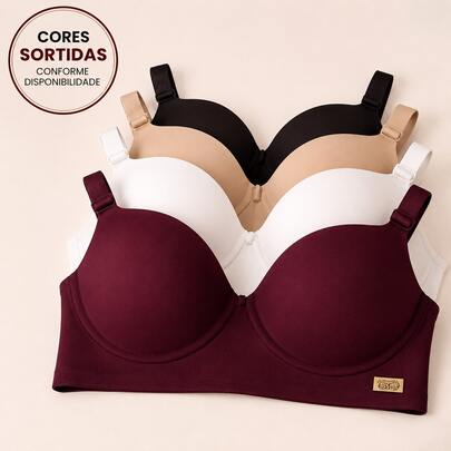Kit 3 Sutiãs Premium Reforçados com Bojo Alta Sustentação Direto da Fábrica Conforto Diário