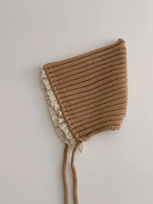 1pc Girls Lace Trim Knitted Earflap Hat, Autumn/Winter Warm Tie-Up Beanie, Multiple Colors Available - Multicolor - View 11