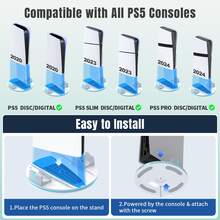 Vertical Stand For P5/P5 Slim/P5 Pro Disc And Digital Editions, Dual Controller Fast Charging Station With 9 RGB Lighting Modes, LED Charging Indicator And Headset Holder, White - White - View 5