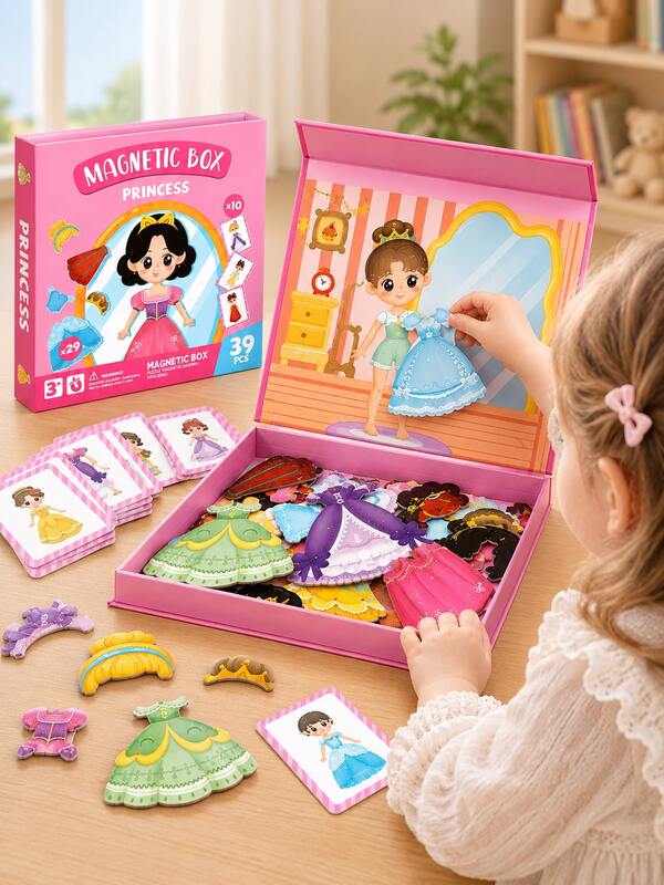 4PCS Magnetic Dress-Up Puzzle Toys, Children's Educational Fun Game, Character Role Play Puzzle With Career Outfits, Face Swapping, Transportation And Princess Dress-Up Scenes, Magnetic Dress-Up Puzzle Toys, Portable Travel Toys, Suitable For Boys And Girls 3 Years And Older, Christmas Gifts, Halloween Gifts, Birthday Gifts