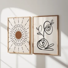6pcs Set Modern Minimalist Wall Art Posters, Minimalist Style Framed Gallery Wall Set, Boho Prints Collection, Neutral Boho Comfortable Wall Decor, With Or Without Frames, Room Decor, Home Decor, Dorm, Hotel, Living Room, Bedroom, Bathroom, Office Wall Decoration Gift - A - View 6