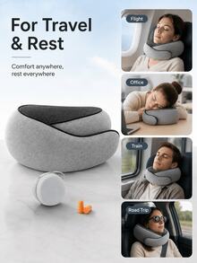Bantal Leher Lipat untuk Perjalanan dengan Tas Penyimpanan, Bantal Pesawat Busa Memori Lembut 360°, Perlengkapan Perjalanan Penerbangan dan Tidur Siang yang Ringkas dan Portabel - MultiWarna - View 5