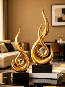 1pc Flame Statue Ornament, 11.8 Inch Abstract Resin Sculpture, Suitable As Modern Home Decor, Minimalist Artwork, Bookshelf, Coffee Table Or Dining Table Centerpiece. 4 Colors Available (No Electricity Required) - Classic Style - View 3