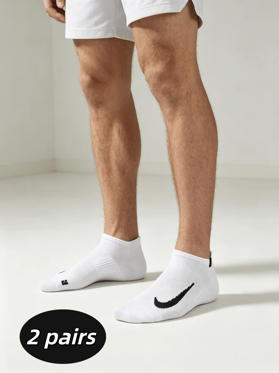 Nike Comfortable Breathable Casual Versatile Daily Commute Running Ankle Socks Unisex White 2-Pack - White - View 1