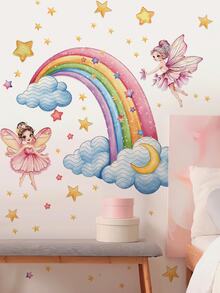 2 Styles Fairy Moon Rainbow Cloud Wall Decals, Removable Self‑Adhesive Wall Art, Home Decor, Girls Nursery Bedroom Baby Shower Decor - Multicolor - View 6
