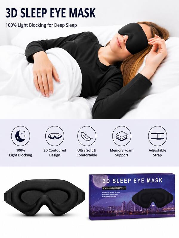 3PCS 3D Memory Foam Sleep Eye Mask, Super Soft Fabric, 100% Blackout, Contoured Pressure-Free Blindfold, Comfortable Sleeping Eye Cover For Travel, Napping, Home, Office & Students, Fits Most Face Shapes