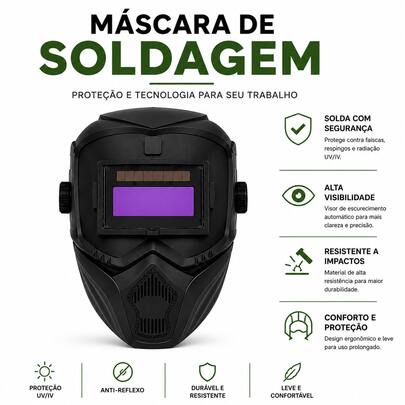 Máscara De Solda Escurecimento Automático Capacete Soldador Filtro Solar Proteção UV IR Ajustável