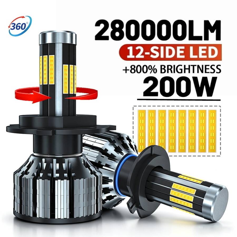 HYNBYZJ 2pcs 12 Sides H4 H7 Car LED Headlights H11 9005 HB3 9006 HB4 LED Headlight Car Lights Bulbs For Auto 12V 24V