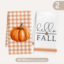 MEMNUN 2 Pcs Orange & White Plaid Maple Leaf Pumpkin Print Kitchen Towels Dish Cloths, Ultra-Fine Microfiber Polyester Material, Hello Fall Autumn Decor Hand Towels Thanksgiving Home Fabric Hanging Towels, Home Decor, Kitchen Decor, Fall Decor, Suitable For Restaurant Kitchen Home Decoration And Gift Giving, 40*60cm/45*70cm - Multicolor - View 13