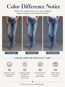 New Women's Casual Button Pocket Jeans - High Quality Straight Leg Jeans, Suitable For Daily Wear - Best Selling Women's Jeans Spring Fall - Dark Blue - View 7