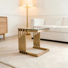 Modern Square Coffee Table Gold Clear - Side Table With Glass And Stainless Steel Frame - 金色 + 透明 - 查看 7
