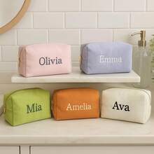 Personalized Embroidered Corduroy Toiletry Bag, Makeup Storage Pouch, Customized Name Storage Bag, Unique Gift For Girls, Bridesmaids, Baby Baptism, Birthday, Holiday - Multicolor - View 5