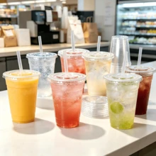 FookmeKag 12/16/20/24 Oz Clear Reusable And Washable Cups With Flat Lid And Straw, Heavy-Duty Crystal Cold Drink Cups For Iced Coffee, Iced Tea, Milkshakes, Smoothies - Perfect For Christmas Parties, Family Gatherings And Office Daily Use - 規格 - 查看 7