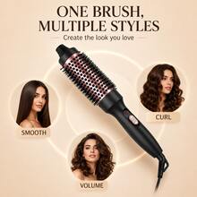 3-In-1 Curling Brush & Hair Straightener, 1.5-Inch Round Styling Brush For Soft Curls, Waves, Root Volume & Smooth Hair, Fast Styling Tool For Women, Home & Trave - Black - View 9