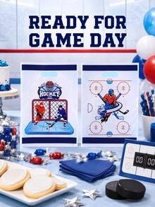 5 piezas/10 piezas Bolsas de regalo de hockey con asas recortadas, empaque de recuerdos de fiesta con estampado de jugador de pista de hielo y disco de hockey para cumpleaños, eventos de equipo, torneos, día de juego y suministros para celebraciones - Multicolor - Ver 3