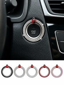 Anillo decorativo de arranque de un toque para coche con diseño de mariquita, decoración interior con incrustaciones de strass, pegatina decorativa universal para botón de interruptor de encendido - A - Ver 1