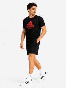 Adidas 夏季新款速干大Logo透气舒适休闲运动短袖T恤，男女款 - 黑色/紅色 - 查看 5